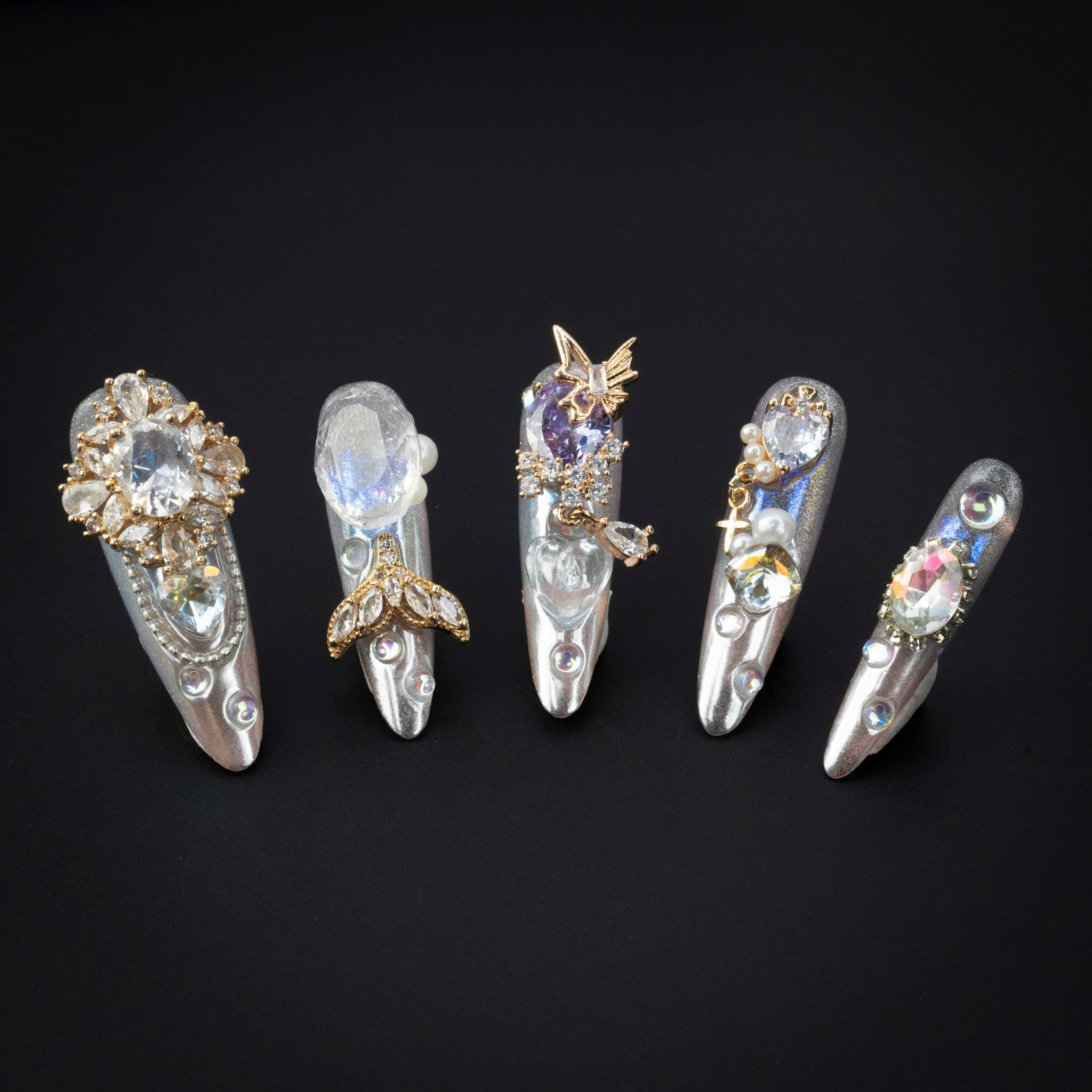 "Crystal Grotto" Luxury 3D Crystal Mermaid Press-On Nails - Almond Nails