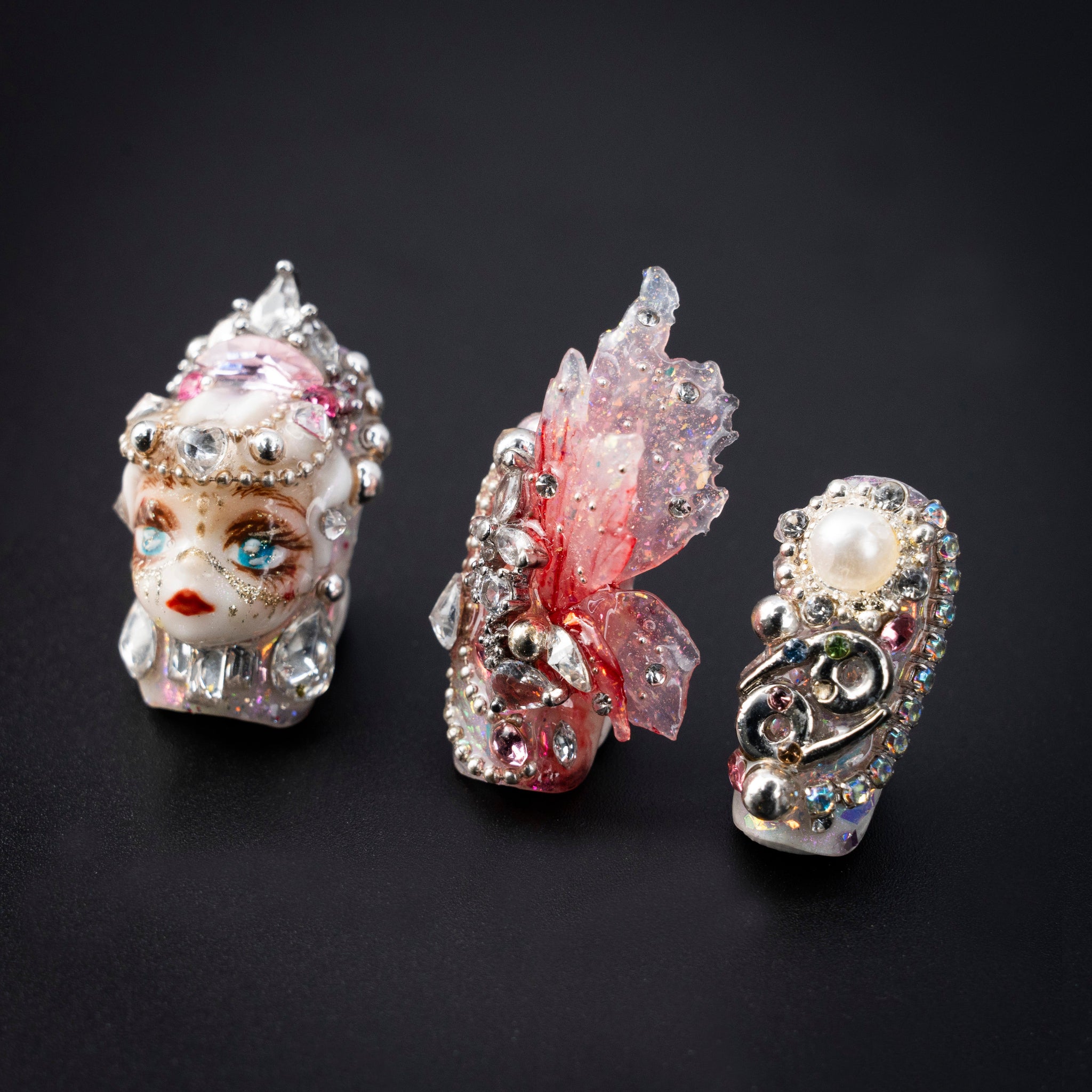 "Doll Artistry" Fantasy Pink Luxury Rhinestone Press-On Nails - Coffin Nails