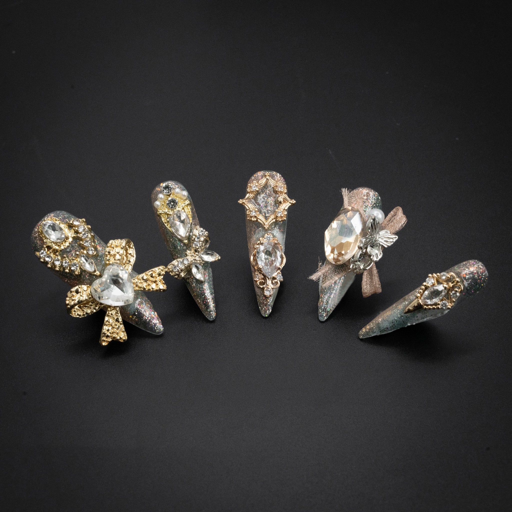 "Gilded Asteria" Luxury Glitter Crystal Pearl Press-On Nails - Stiletto Nails