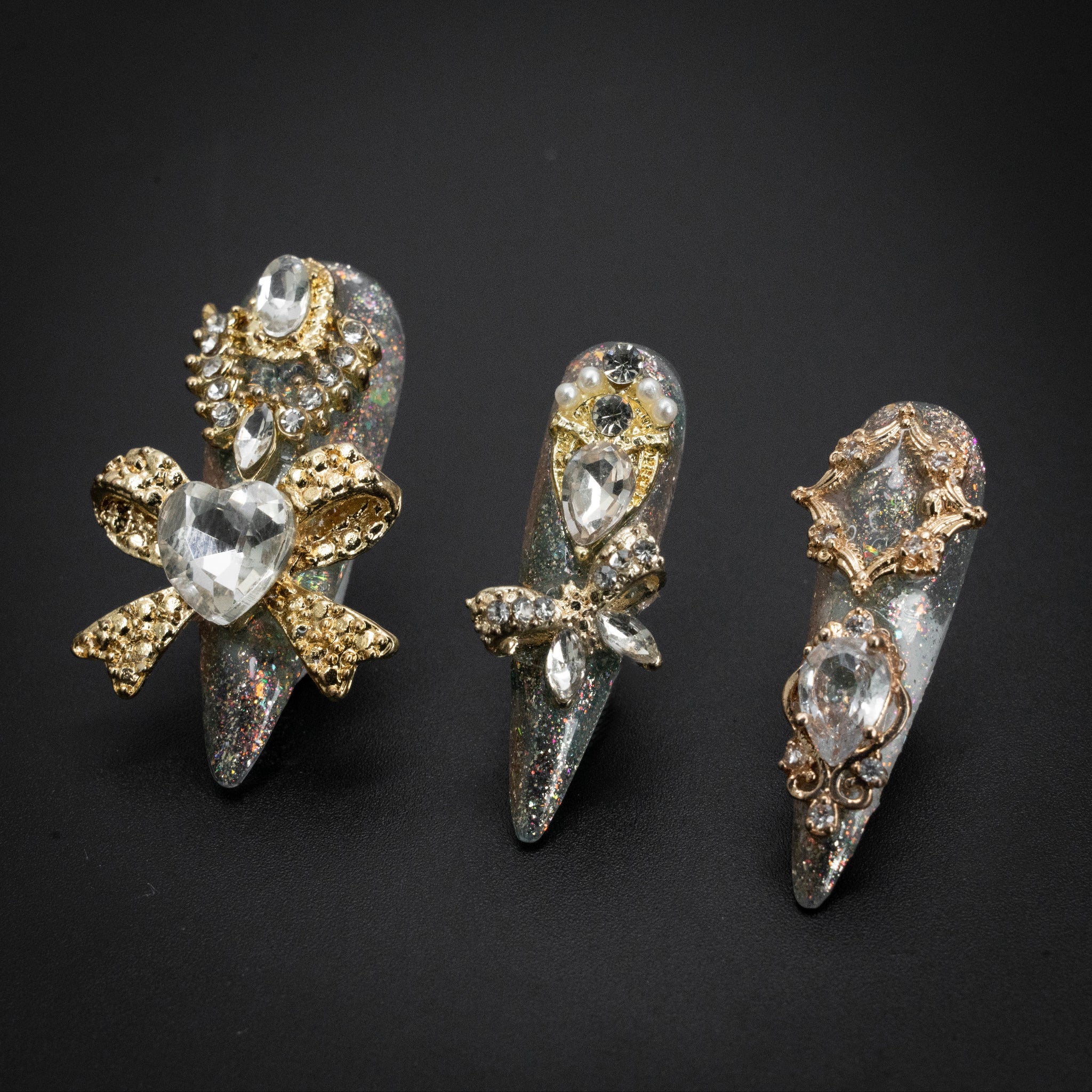 "Gilded Asteria" Luxury Glitter Crystal Pearl Press-On Nails - Stiletto Nails