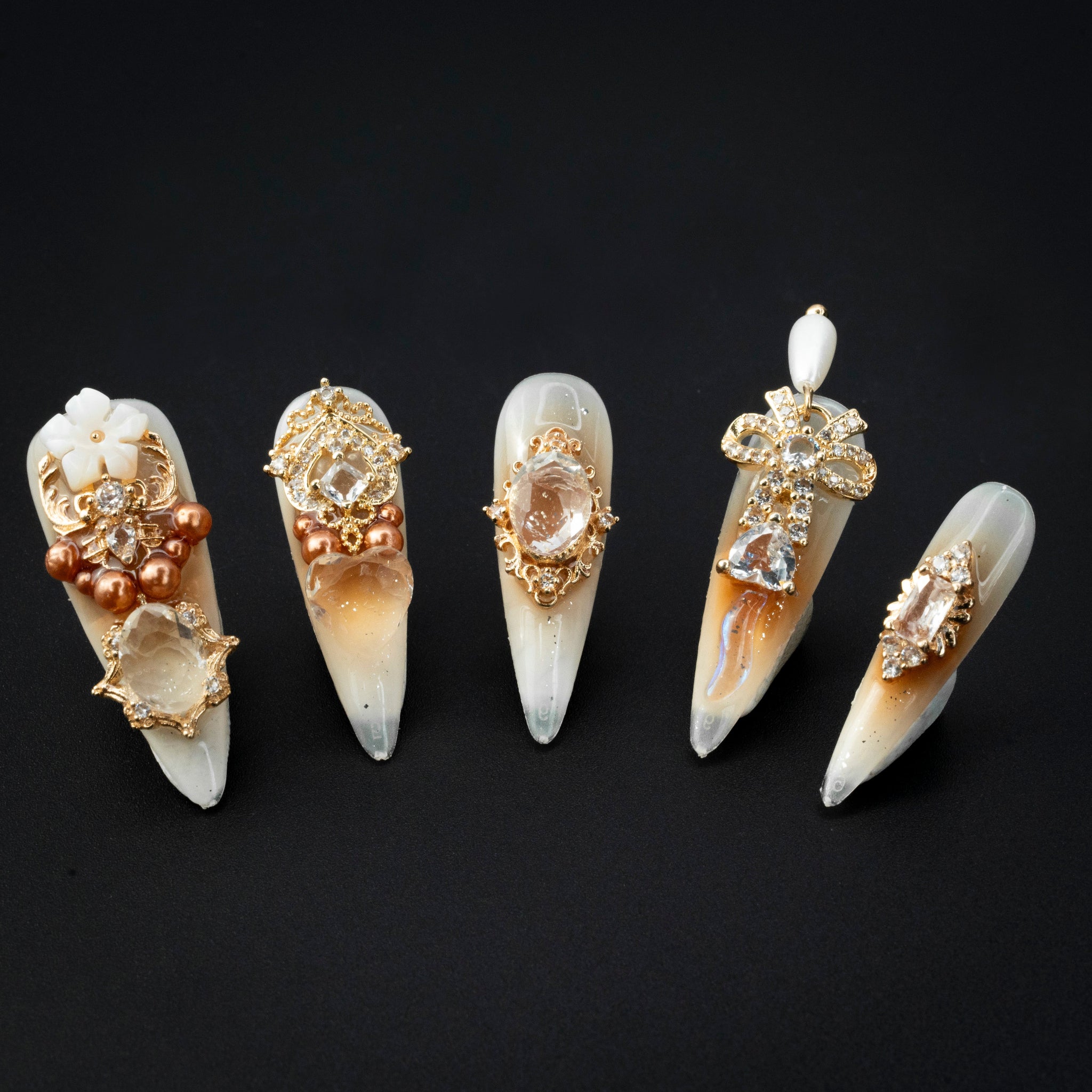 "Gold Veil" Luxury Rhinestone Ombre Press-On Nails - Stiletto Nails