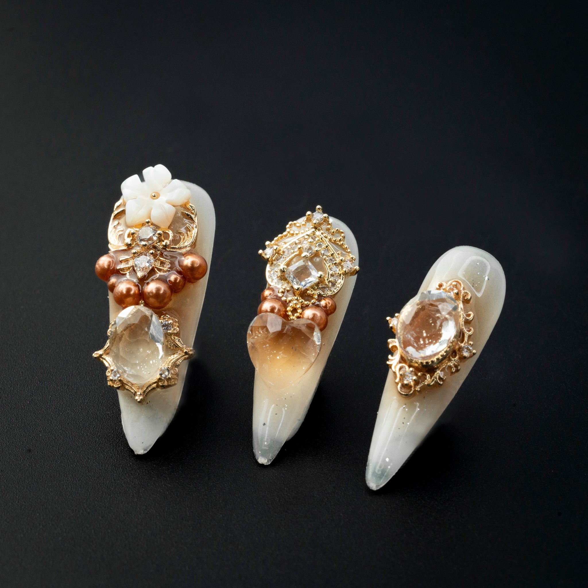 "Gold Veil" Luxury Rhinestone Ombre Press-On Nails - Stiletto Nails