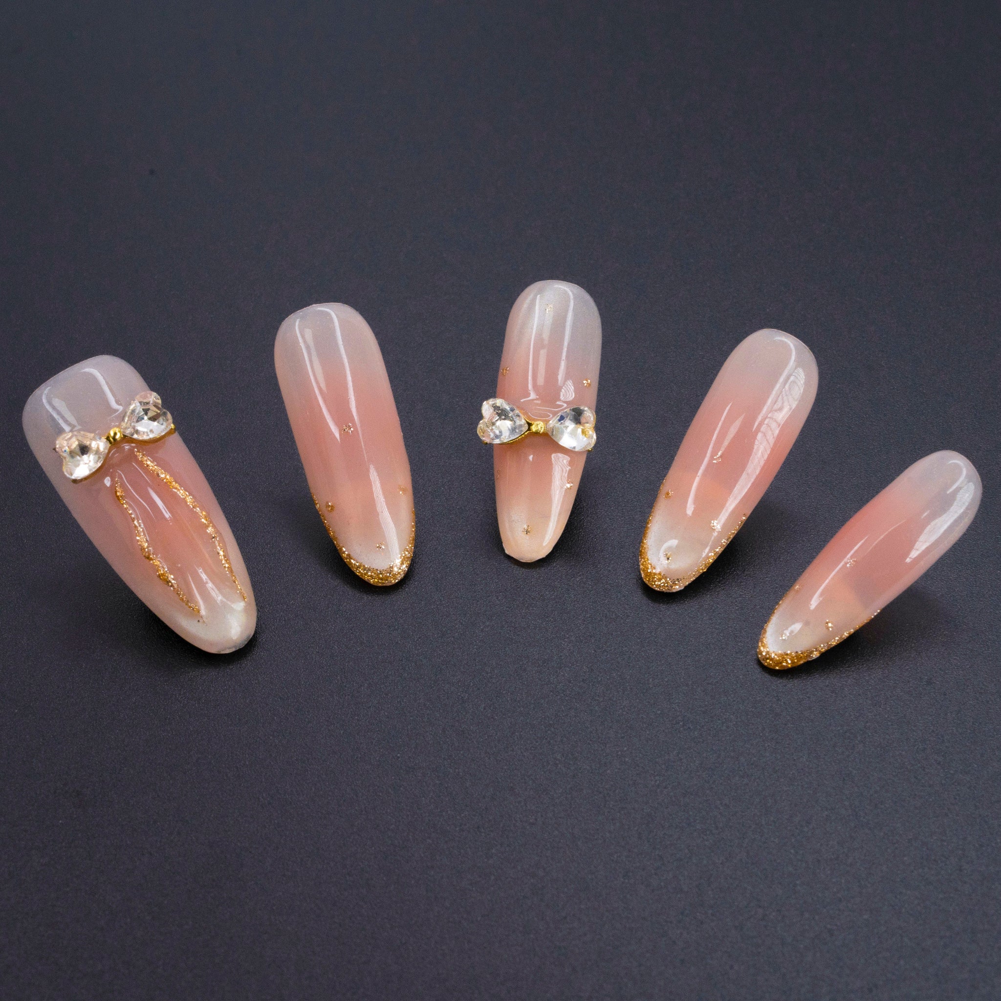 "Honeyed Light" Luxury Crystal Nude Ombre Press-On Nails - Almond Nails