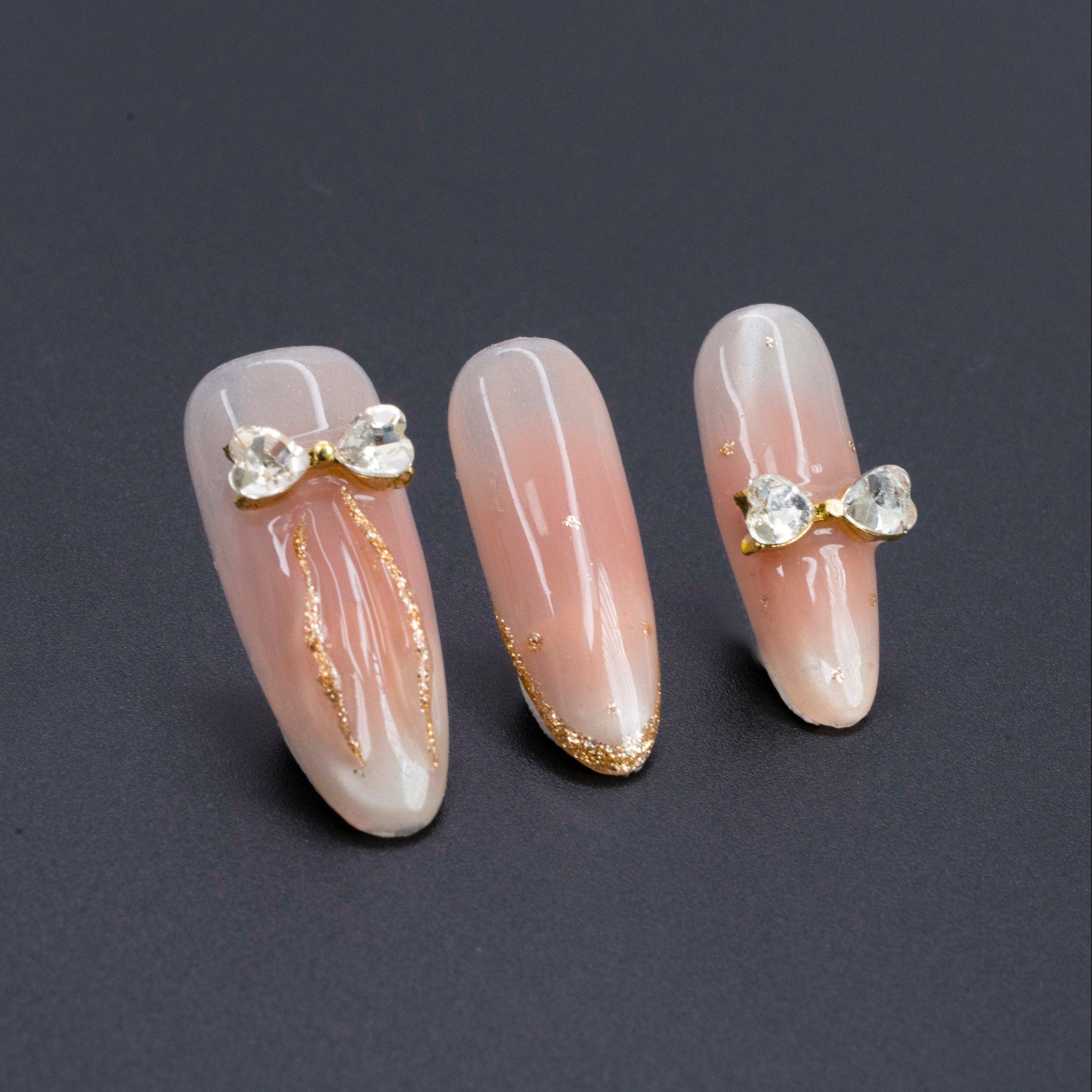 "Honeyed Light" Luxury Crystal Nude Ombre Press-On Nails - Almond Nails