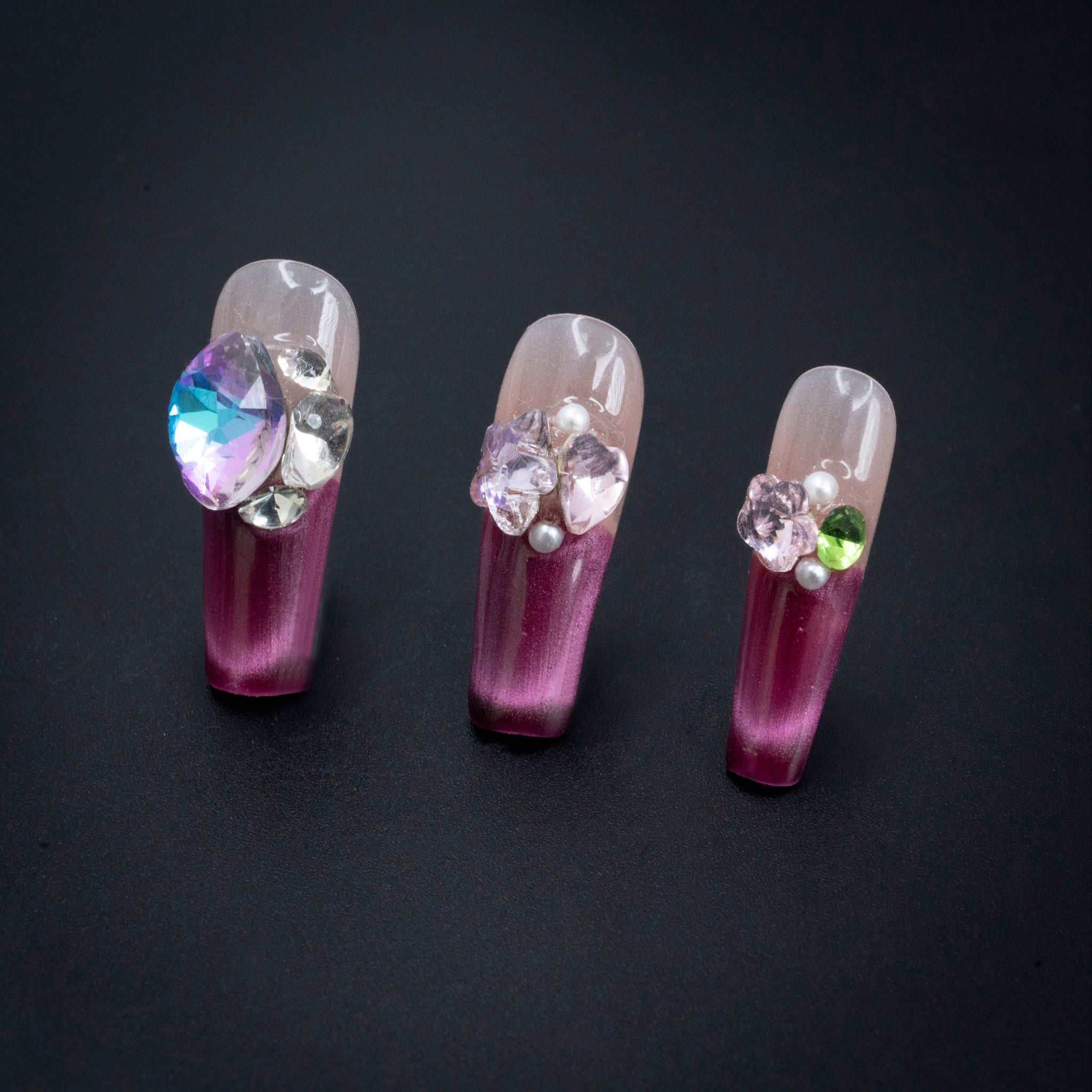 "Kaleidoscope Dream" Luxury Multi-Gem Purple Ombre Press-On Nails - Coffin Nails