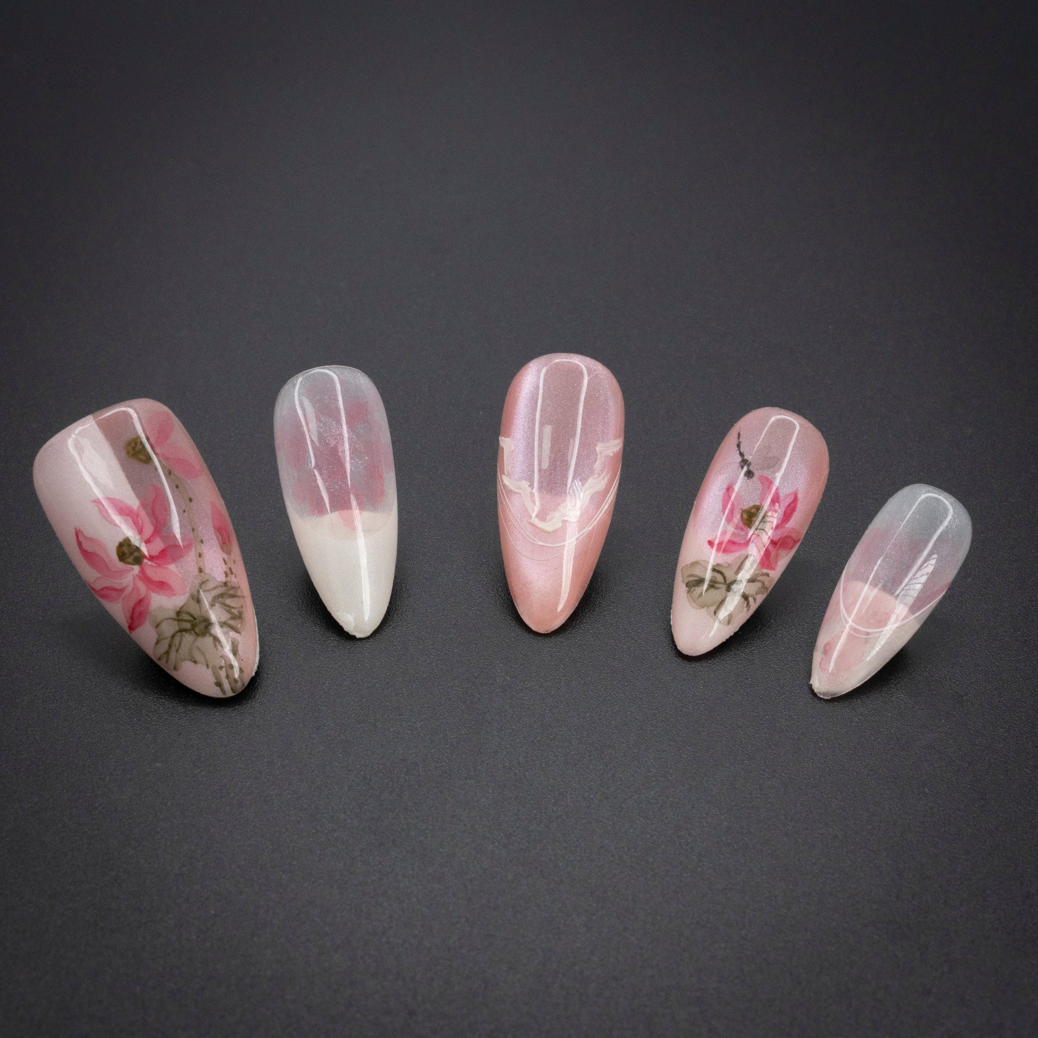 "Lotus Serenity" Luxury Pink Lotus Art Press-On Nails - Mountain Peak Nails