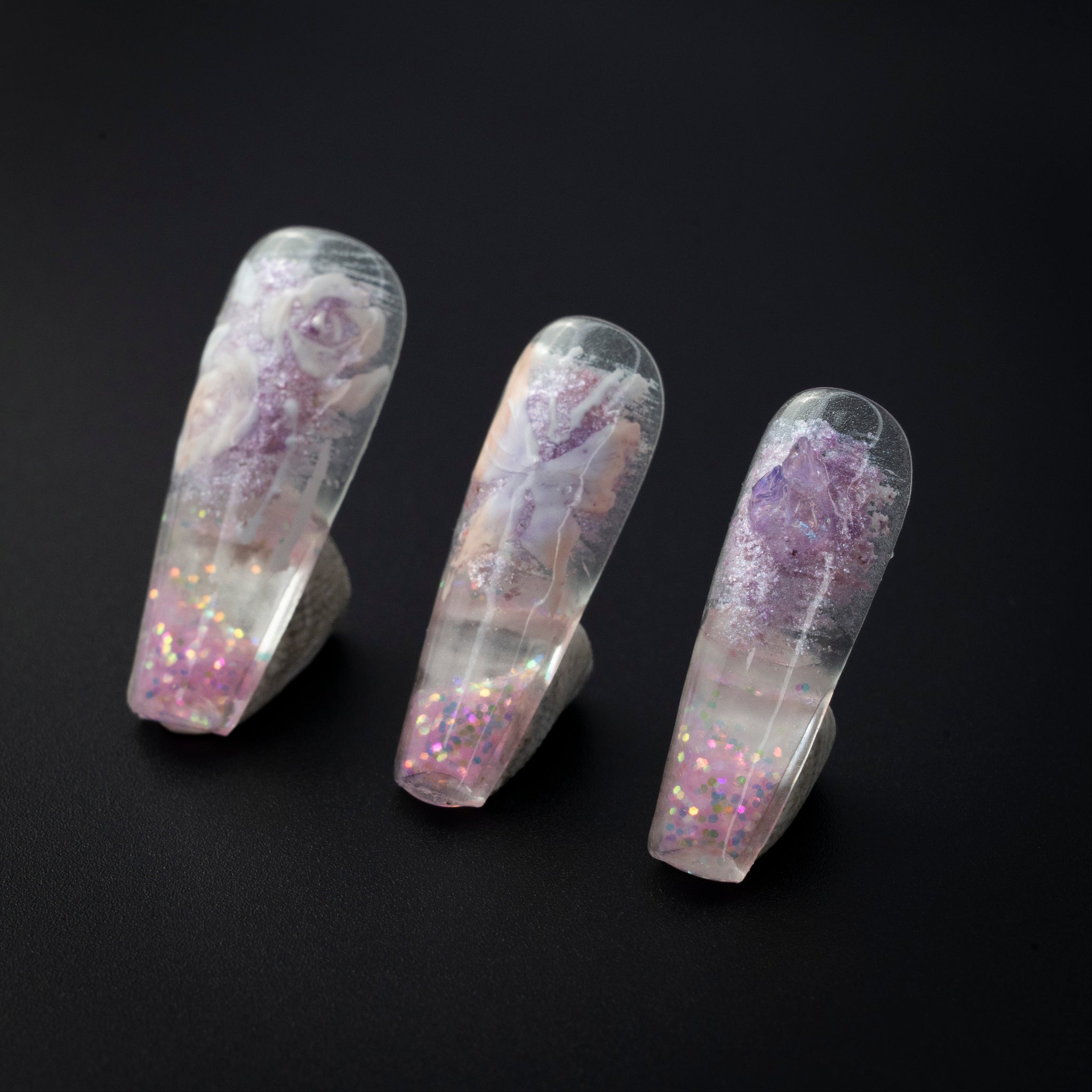 "Luminous Butterfly" Romantic Purple Glitter 3D Floral Press-On Nails - Coffin Nails