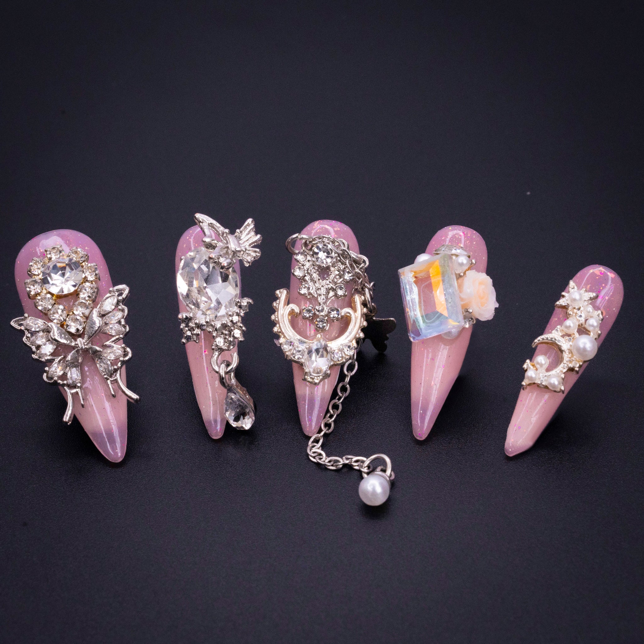"Pink Frost" Luxury Bling Rhinestone Press-On Nails - Stiletto Nails