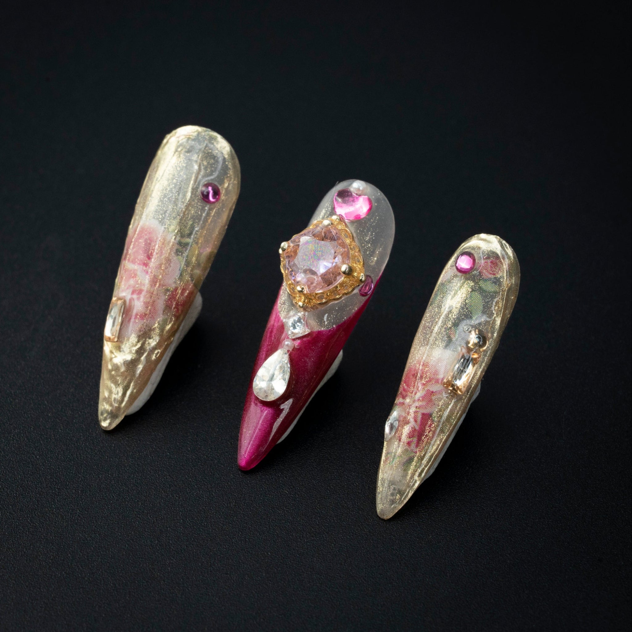 "Rosy Reverie" Luxury Jewel Floral 3D Rhinestone Press-On Nails - Stiletto Nails