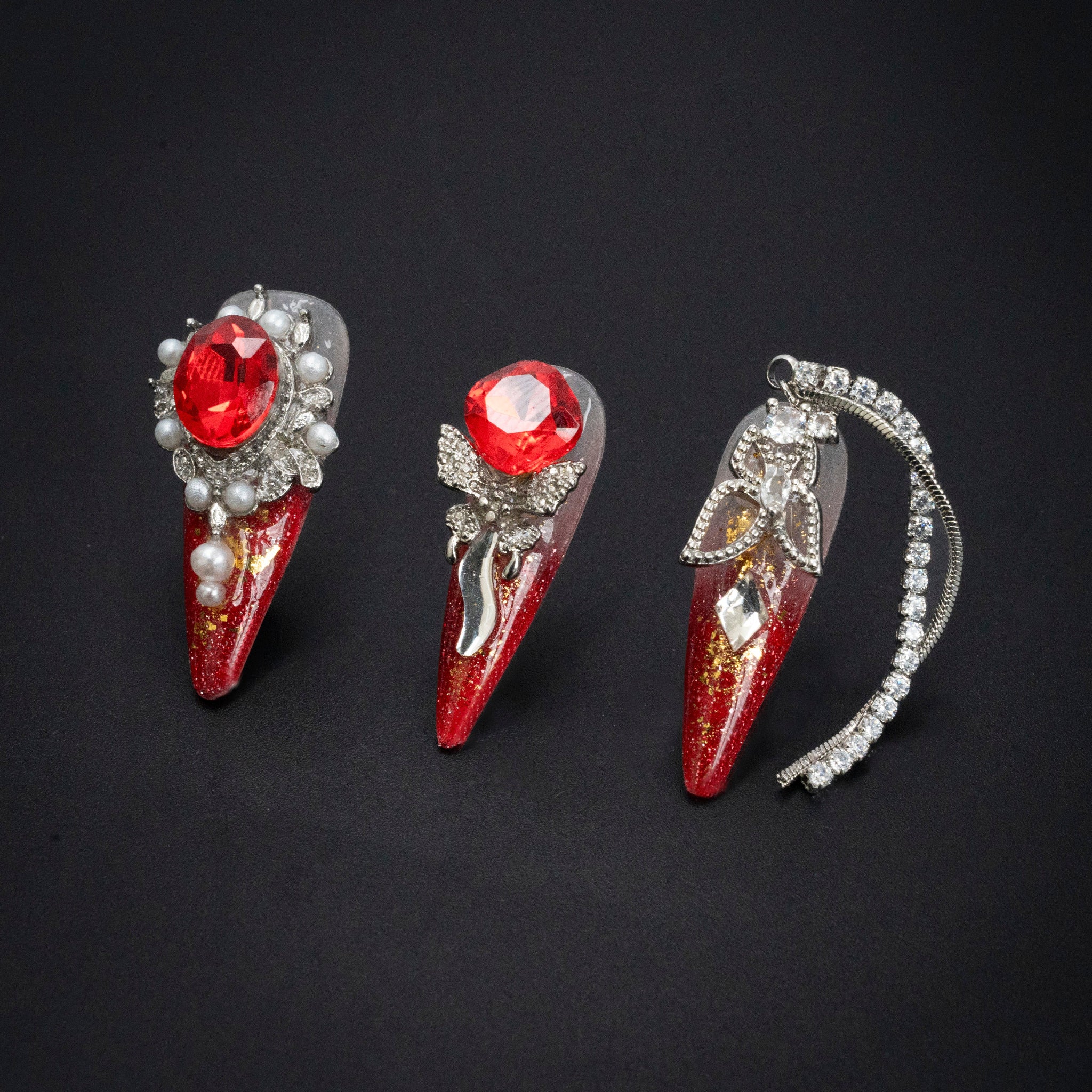 "Ruby Diadem" Luxury Pearl Red Gem Press-On Nails - Stiletto Nails