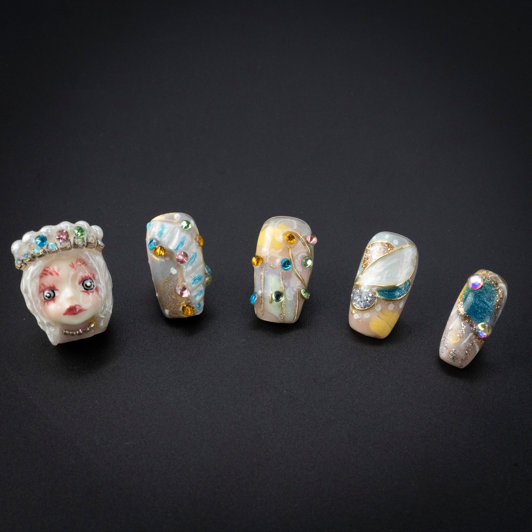 "Seraphic Doll" Fantasy Colorful 3D Doll Jewel Press-On Nails - Coffin Nails