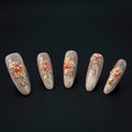 "Blossom Dew" Elegant 3D Floral Pearl Gold Press-On Nails - Almond Nails