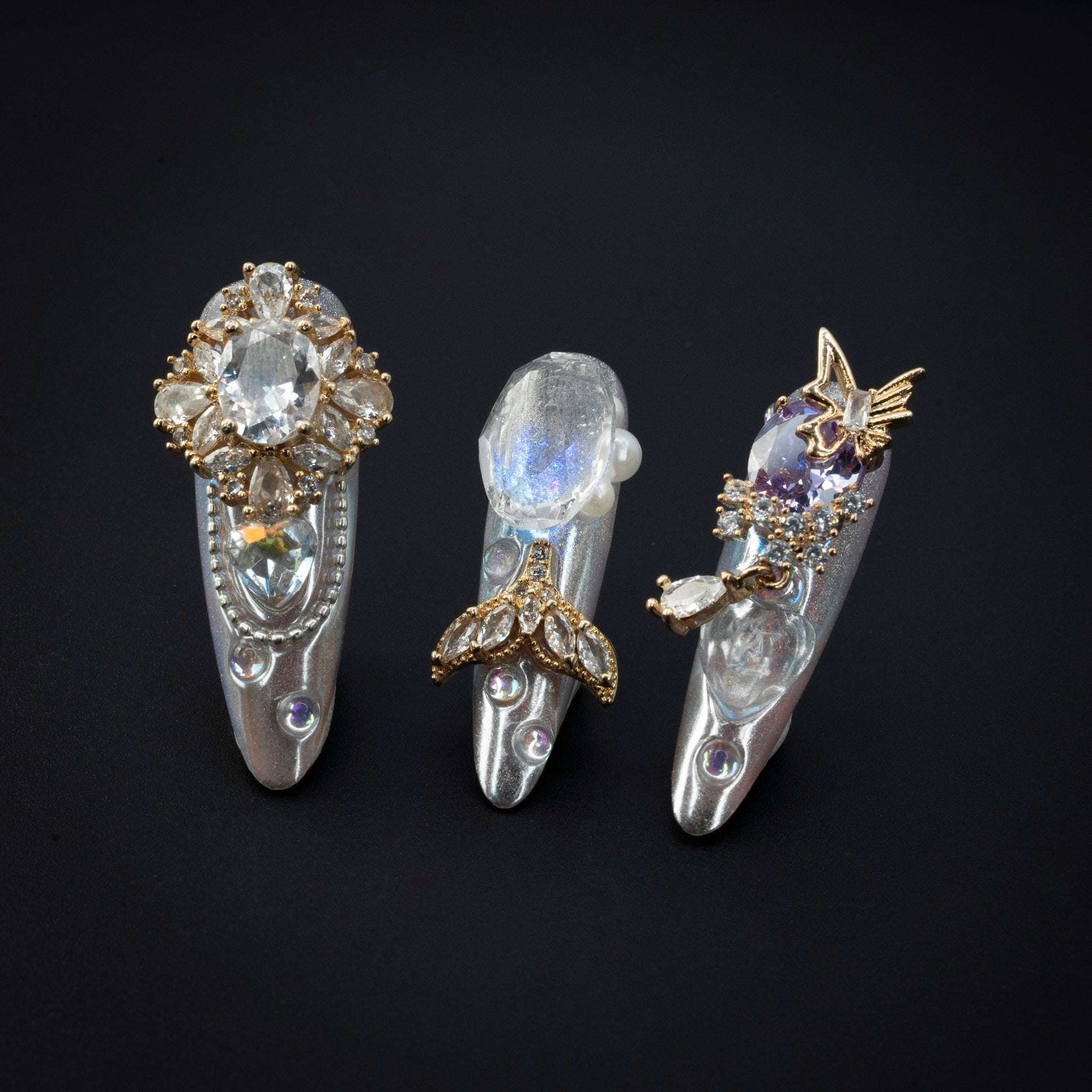 "Crystal Grotto" Luxury 3D Crystal Mermaid Press-On Nails - Almond Nails