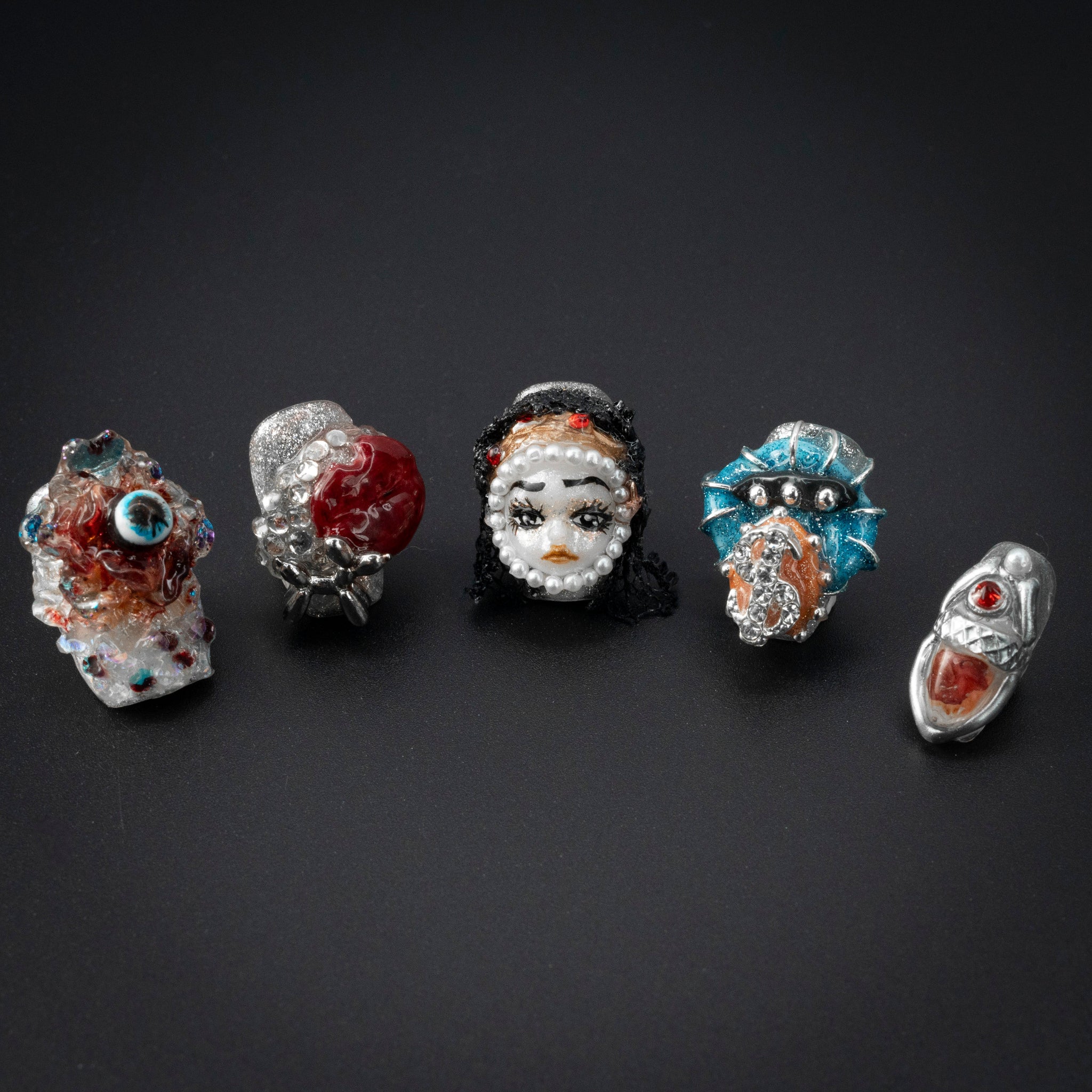 "Darkened Soul" Artistic 3D Doll Floral Unique Press-On Nails - Square Nails