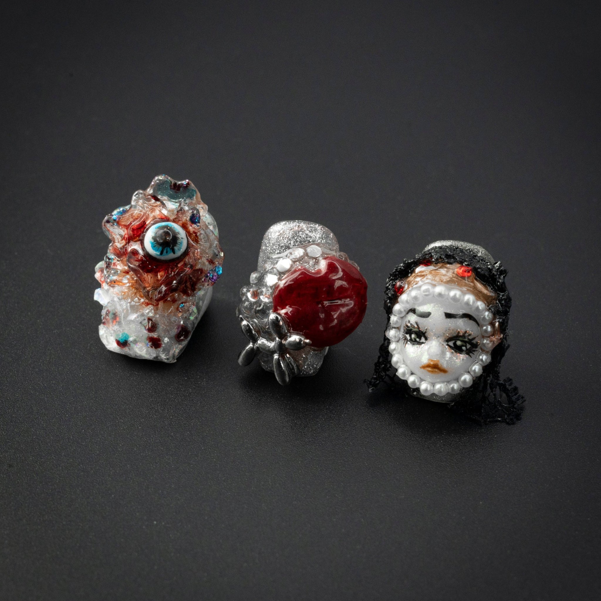 "Darkened Soul" Artistic 3D Doll Floral Unique Press-On Nails - Square Nails