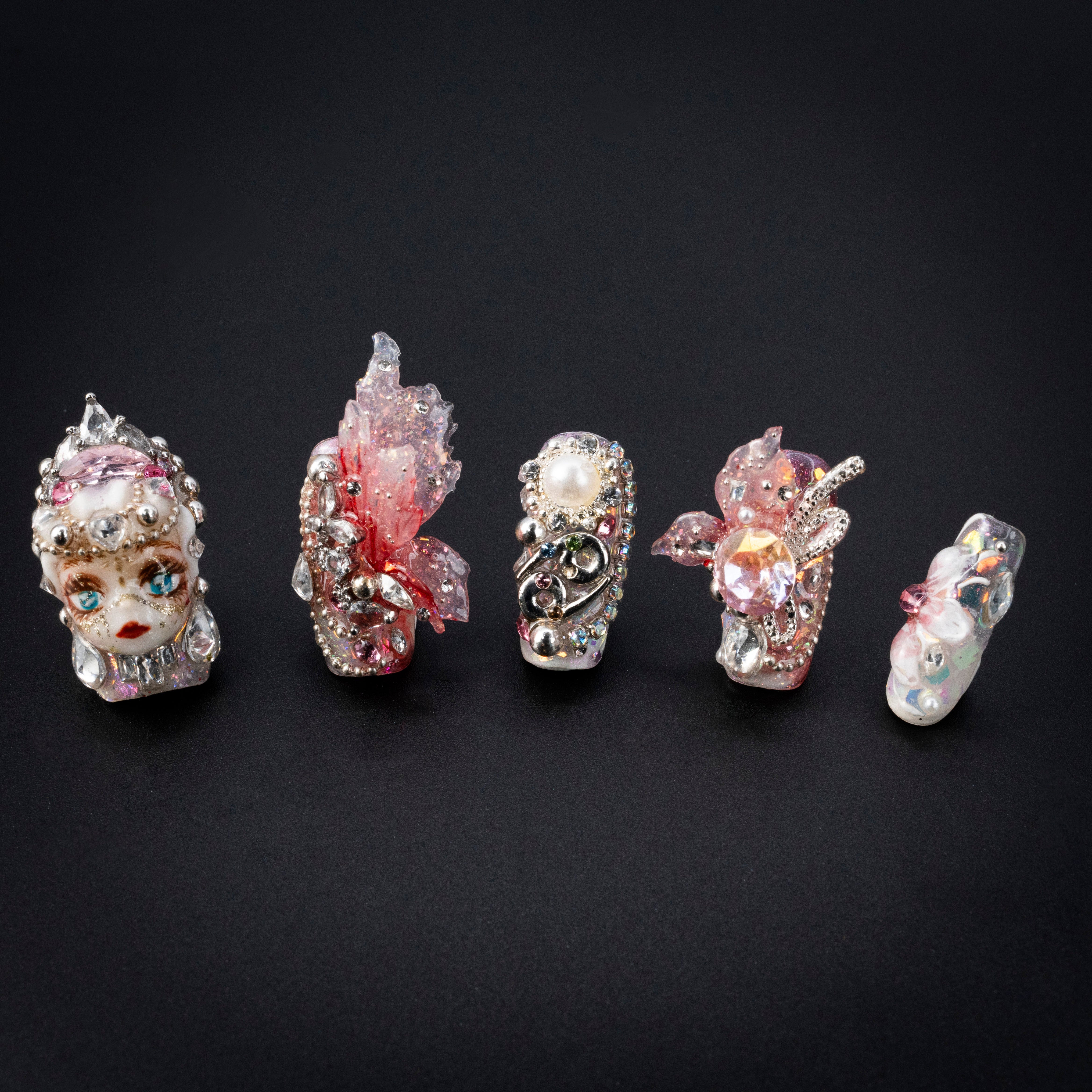 "Doll Artistry" Fantasy Pink Luxury Rhinestone Press-On Nails - Coffin Nails