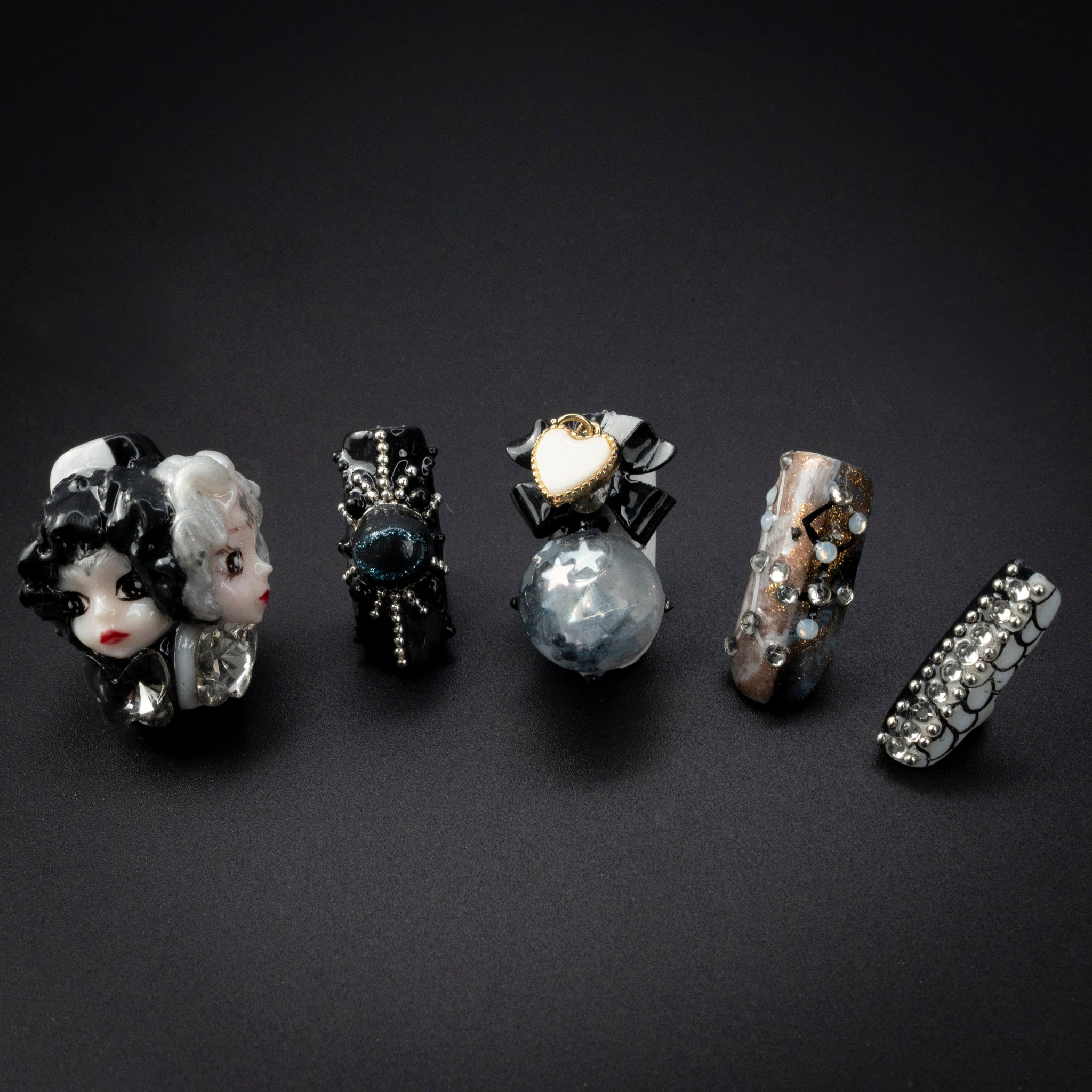 "Doll's Nocturne" Black Gothic 3D Butterfly Spider Halloween Press-On Nails - Coffin Nails