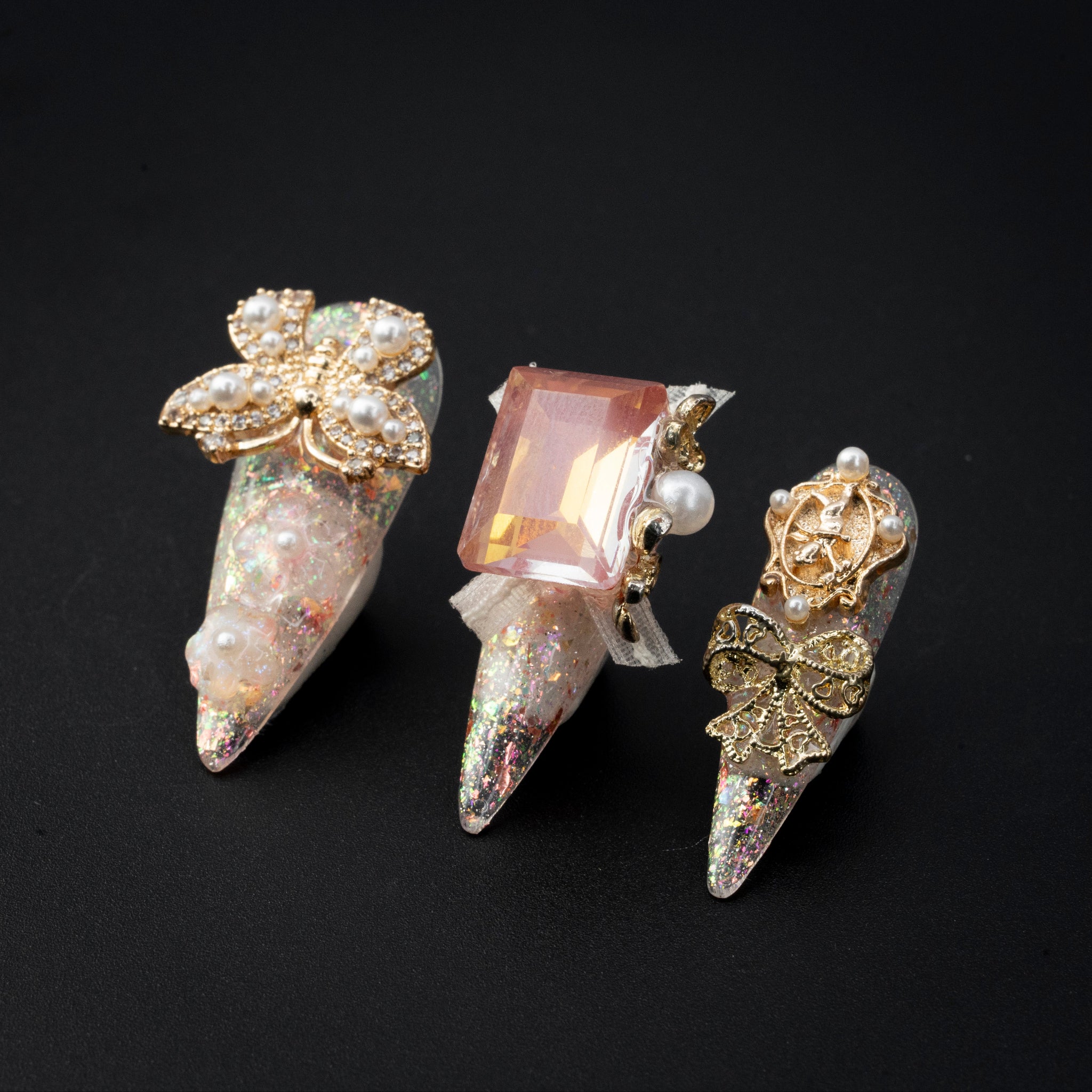 "Garden Romance" Luxury Pink Glitter Butterfly Press-On Nails - Stiletto Nails