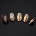 "Gilded Ember" Brown Gold Foil Elegant Press-On Nails - Oval Nails