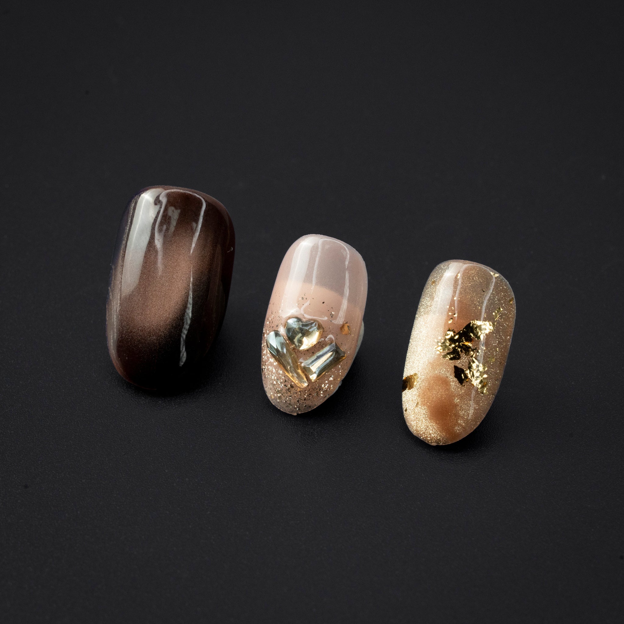 "Gilded Ember" Brown Gold Foil Elegant Press-On Nails - Oval Nails