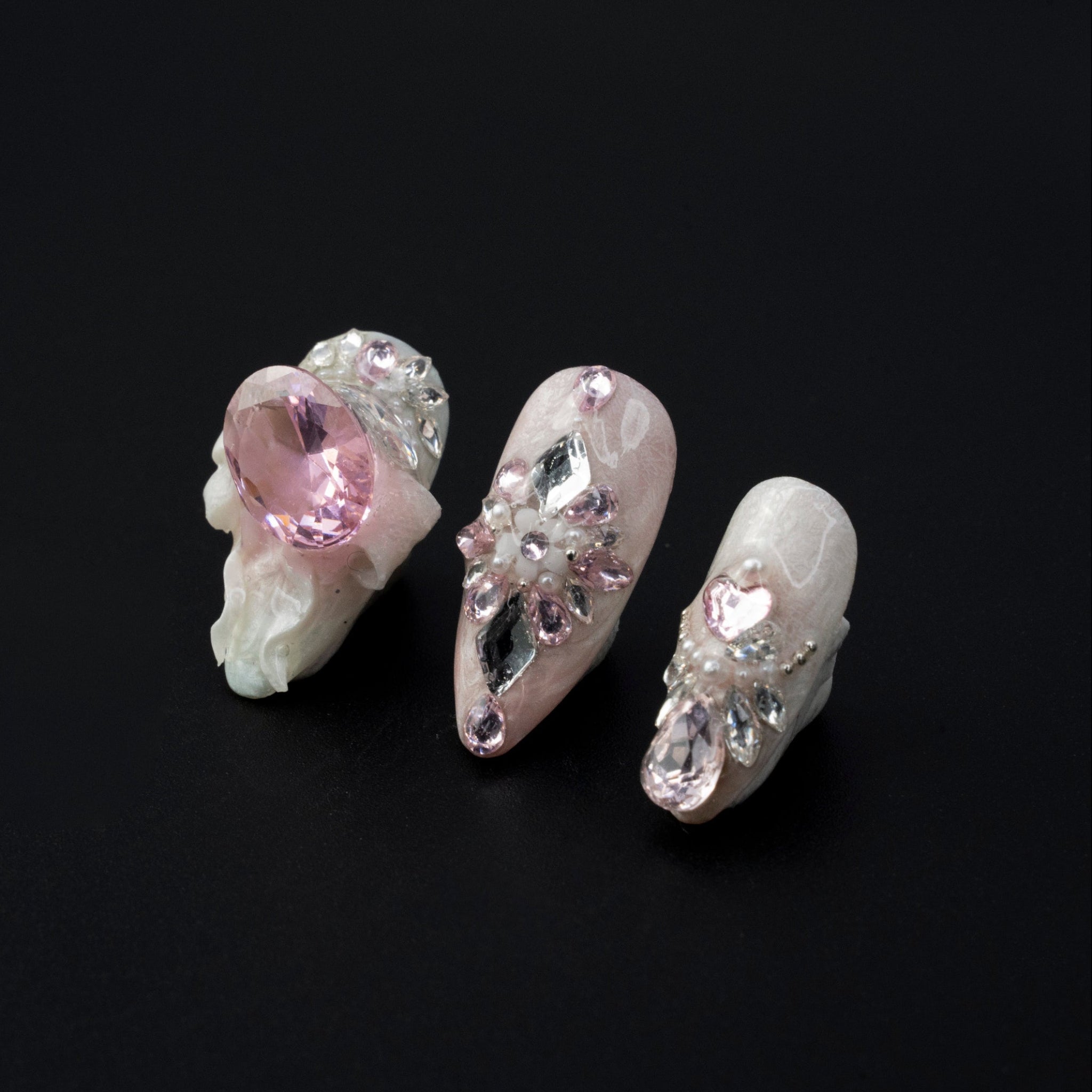 "Graceful Swan" Pink Jewel 3D Rhinestone Press-On Nails - Almond Nails