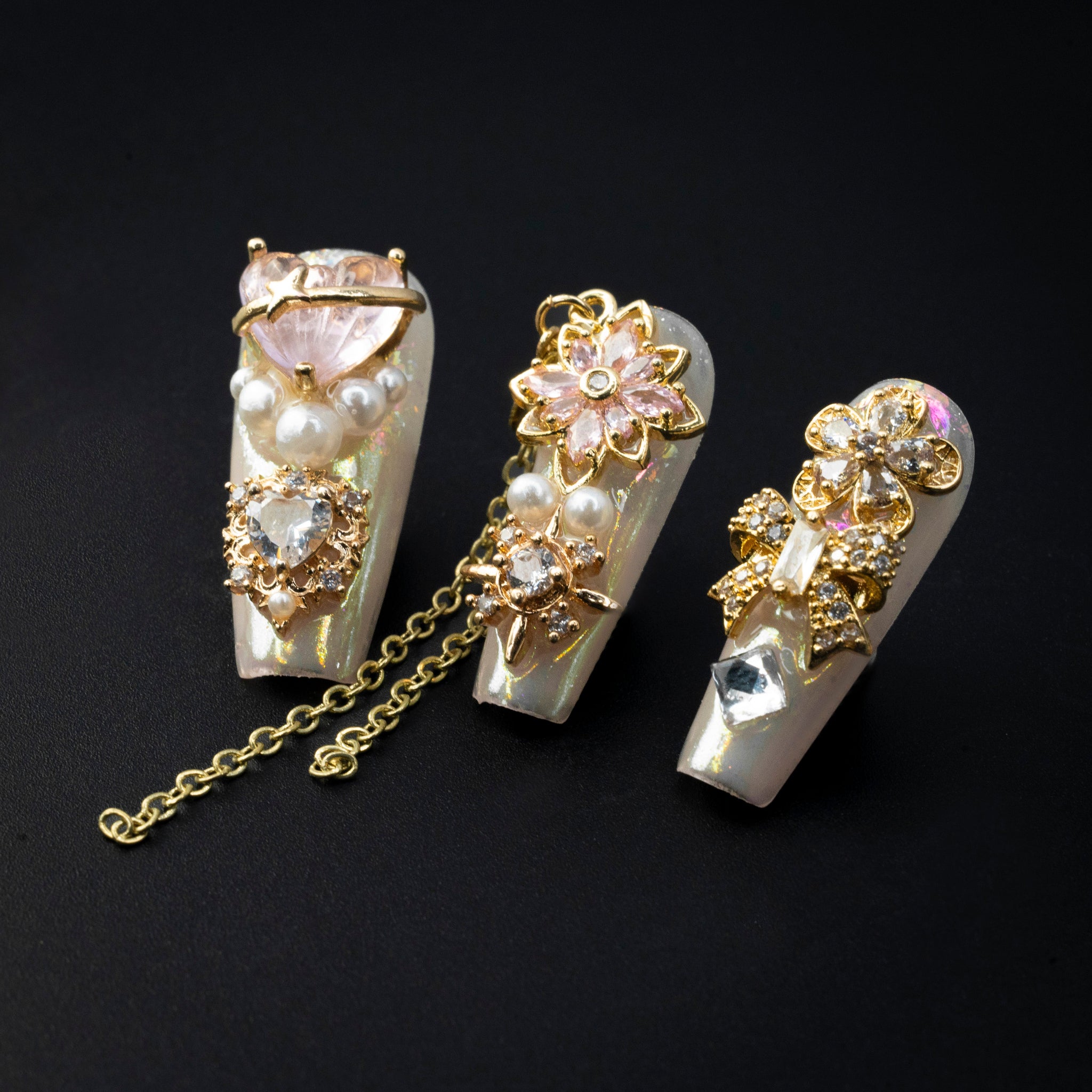 "Honeyed Hues" Fantasy Gold Rhinestone Press-On Nails - Coffin Nails