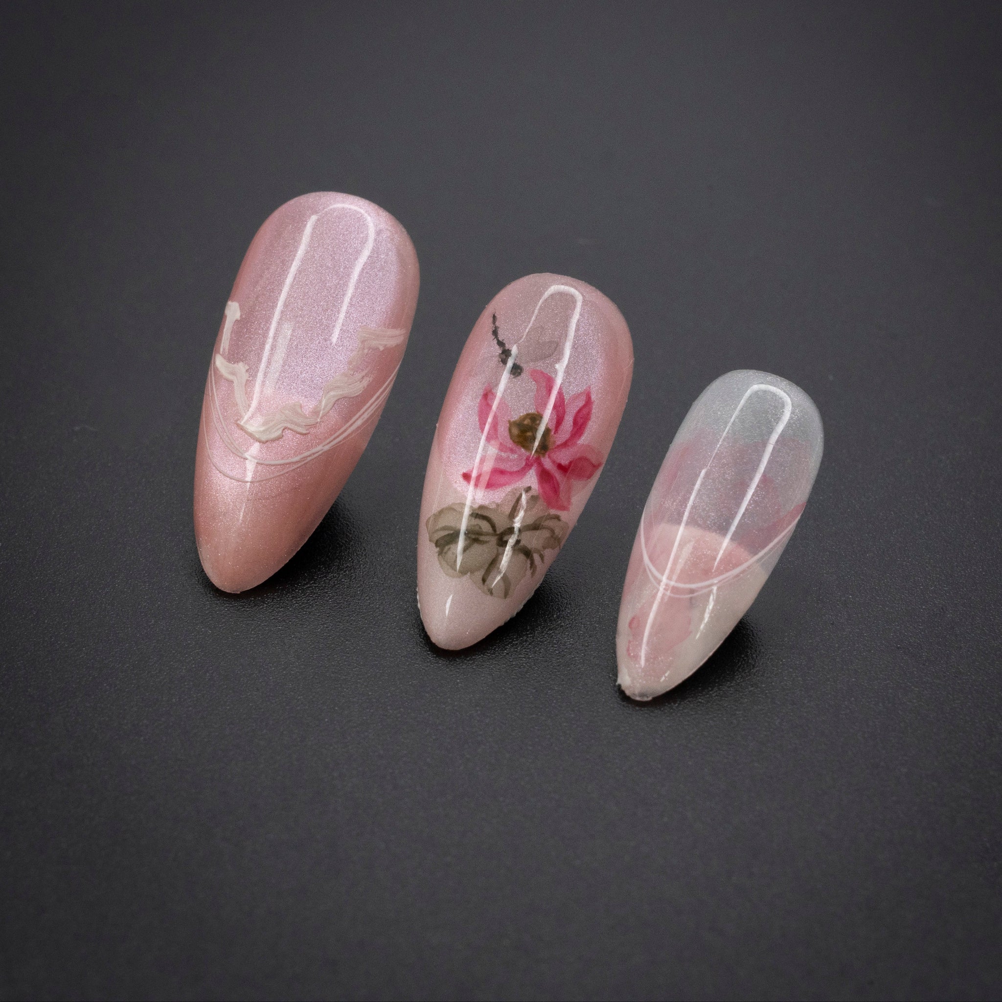"Lotus Serenity" Luxury Pink Lotus Art Press-On Nails - Mountain Peak Nails