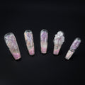 "Luminous Butterfly" Romantic Purple Glitter 3D Floral Press-On Nails - Coffin Nails