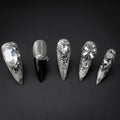 "Midnight Sheen" Silver Crystal 3D Luxury Evening Press-On Nails - Stiletto Nails