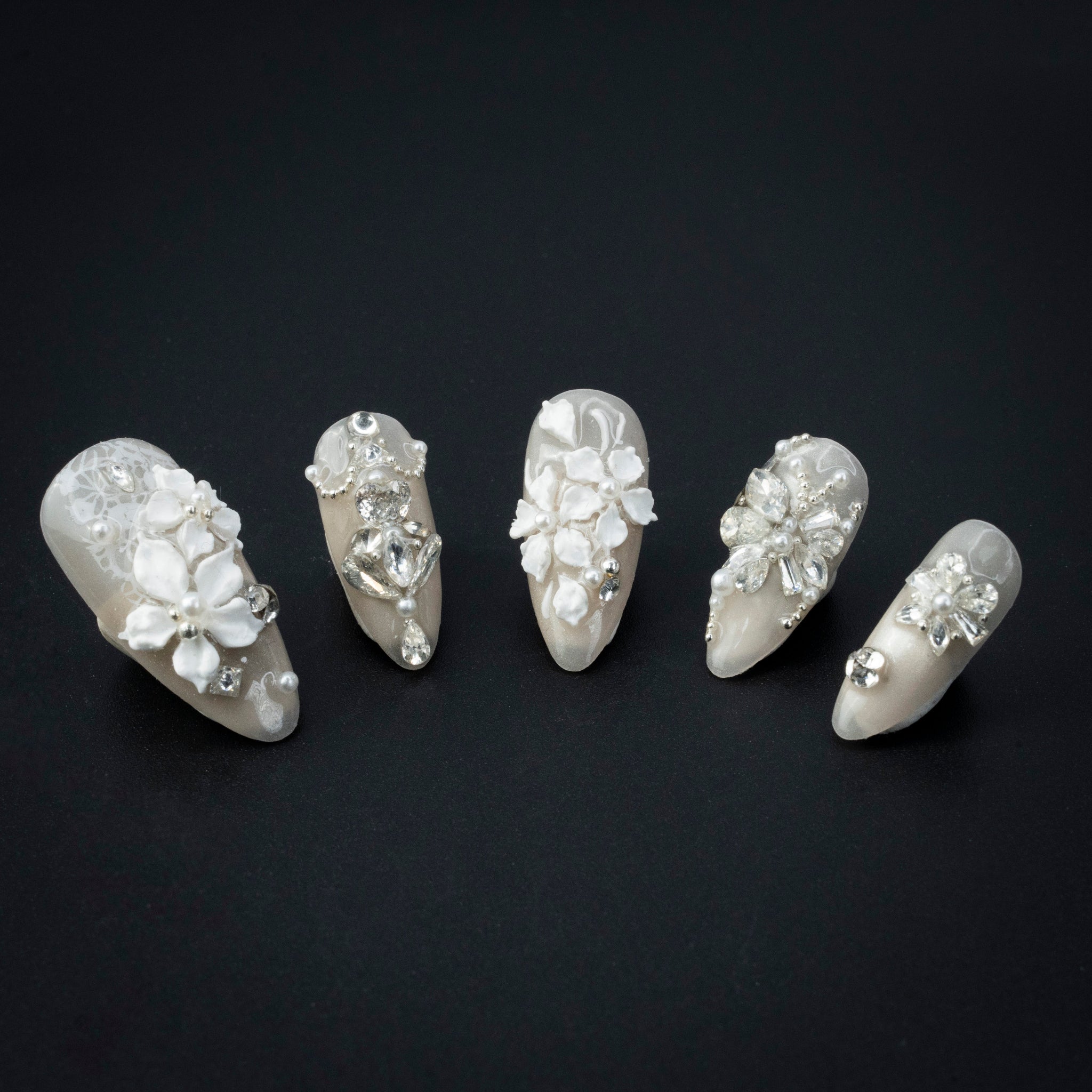 "Moonlit Vine" Elegant 3D Relievo Floral Press-On Nails - Mountain Peak Nails