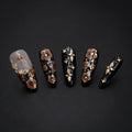 "Nocturnal Bloom" Luxury Floral Gilded Press-On Nails - Almond Nails