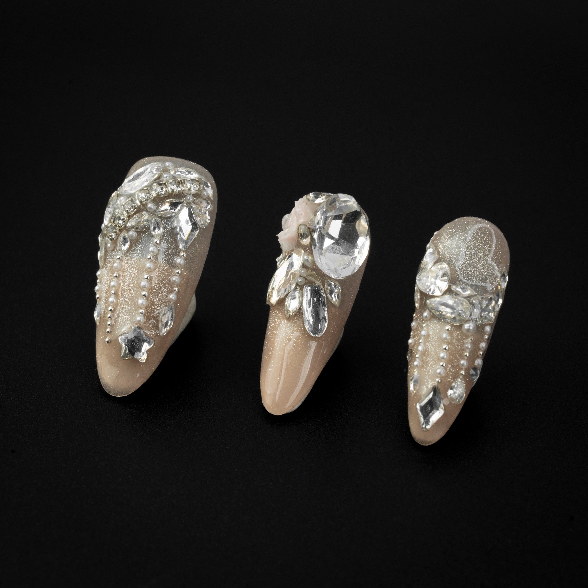 "Nude Glamour" Beige Glitter Rhinestone Elegant Press-On Nails - Almond Nails