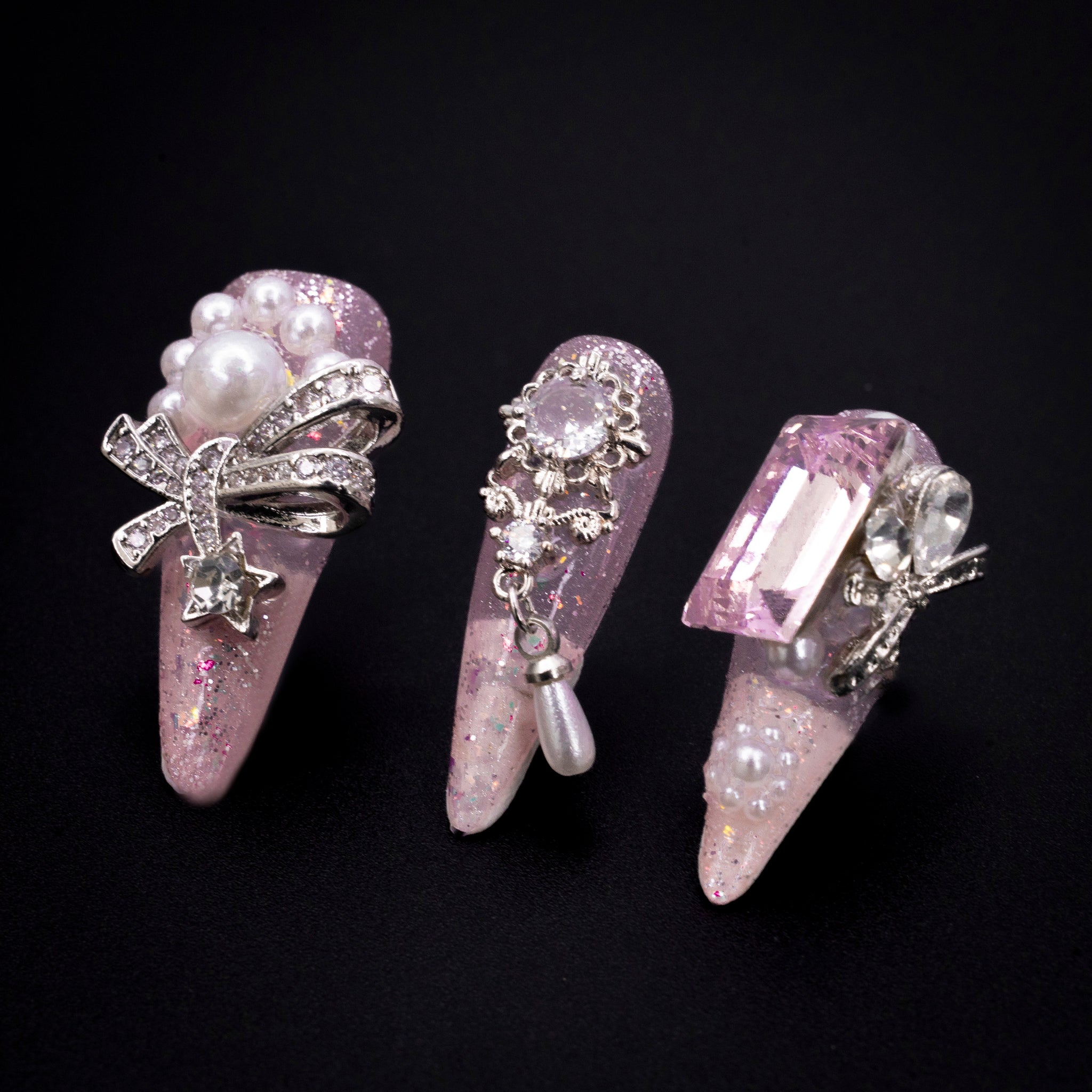 "Parisian Jewelry" Luxury Pearl Gem Chain Press-On Nails - Stiletto Nails