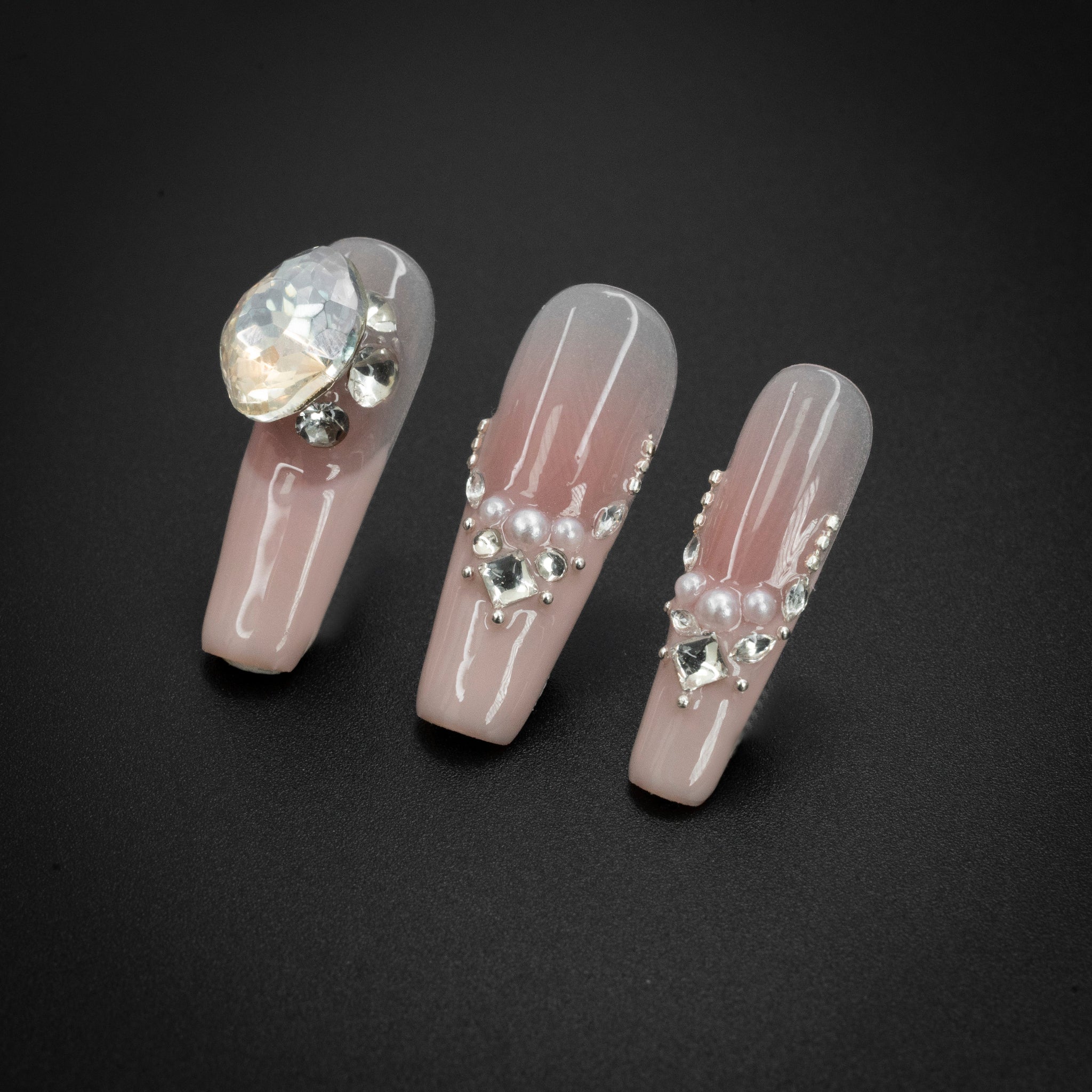 "Pearl Essence" Pink Luxury Elegant Gem Press-On Nails - Coffin Nails
