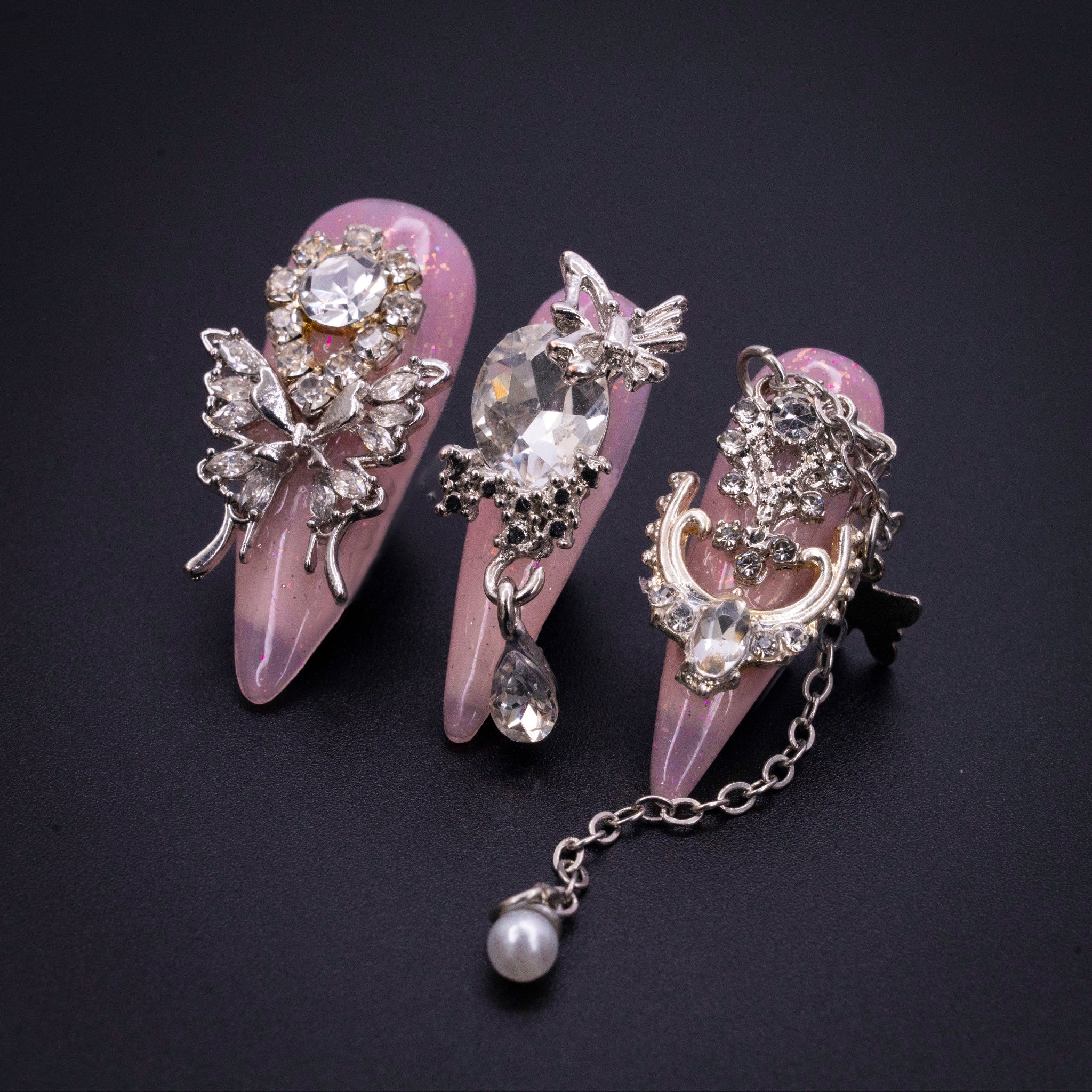 "Pink Frost" Luxury Bling Rhinestone Press-On Nails - Stiletto Nails