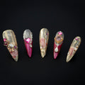 "Rosy Reverie" Luxury Jewel Floral 3D Rhinestone Press-On Nails - Stiletto Nails
