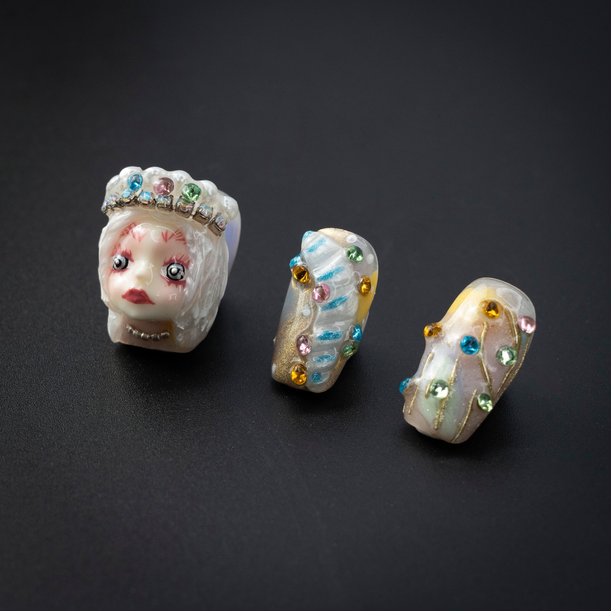 "Seraphic Doll" Fantasy Colorful 3D Doll Jewel Press-On Nails - Coffin Nails