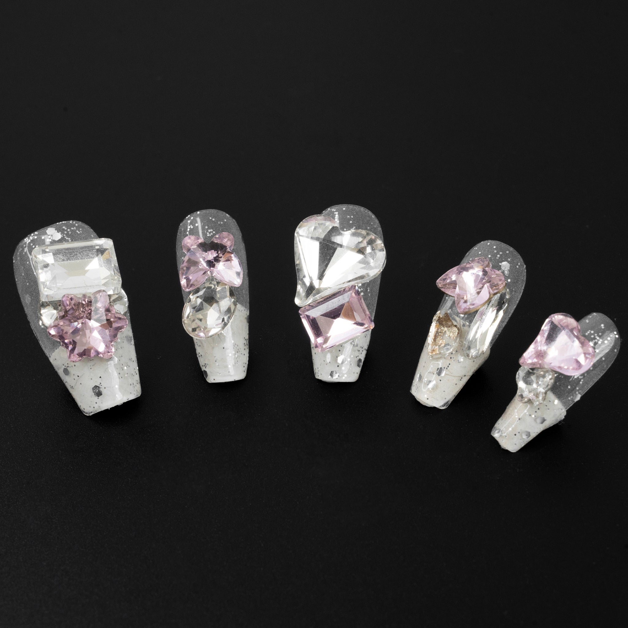 "Starlight Aura" Luxury Pink and Blue Multi-Gem Press-On Nails - Coffin Nails