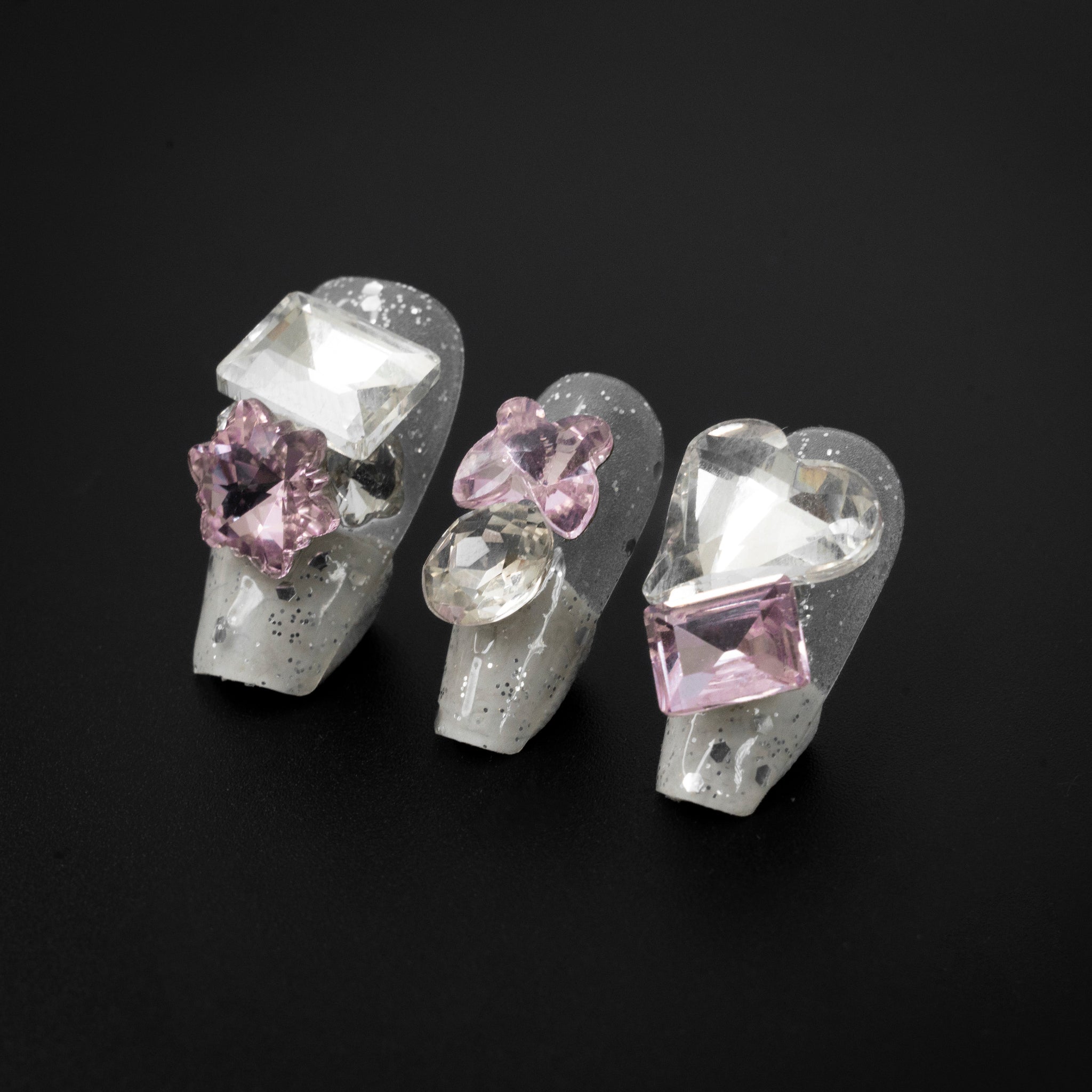 "Starlight Aura" Luxury Pink and Blue Multi-Gem Press-On Nails - Coffin Nails