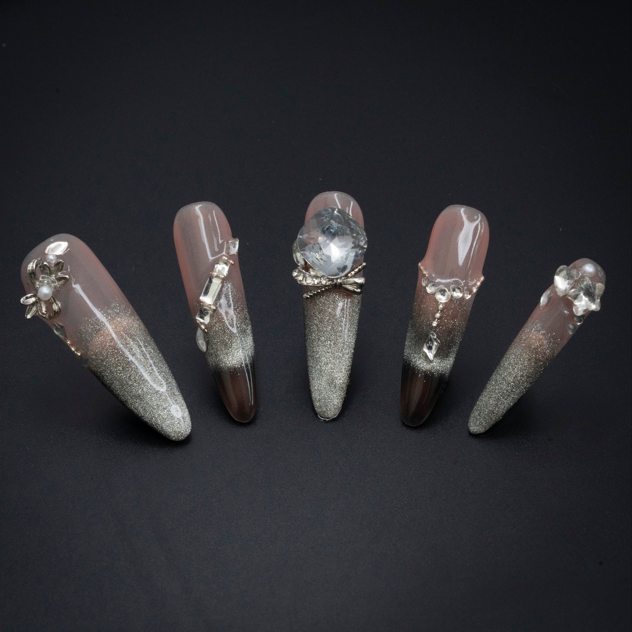 "Stellar Shine" Luxury Nude Glitter Crystal Press-On Nails - Almond Nails