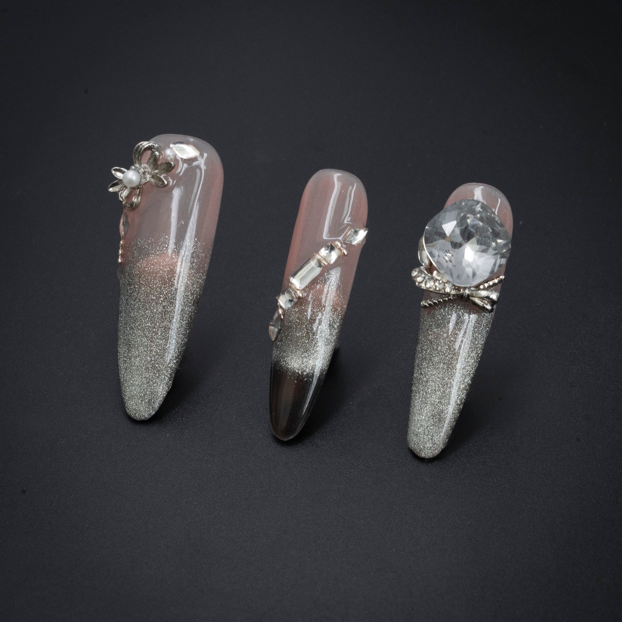 "Stellar Shine" Luxury Nude Glitter Crystal Press-On Nails - Almond Nails