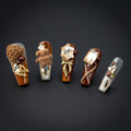 "Teddy Cuddle" Brown Plush Rhinestone Autumn Press-On Nails - Coffin Nails