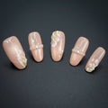 "Tulip Pearl" Nude Floral Pearl Press-On Nails - Rounded Nails