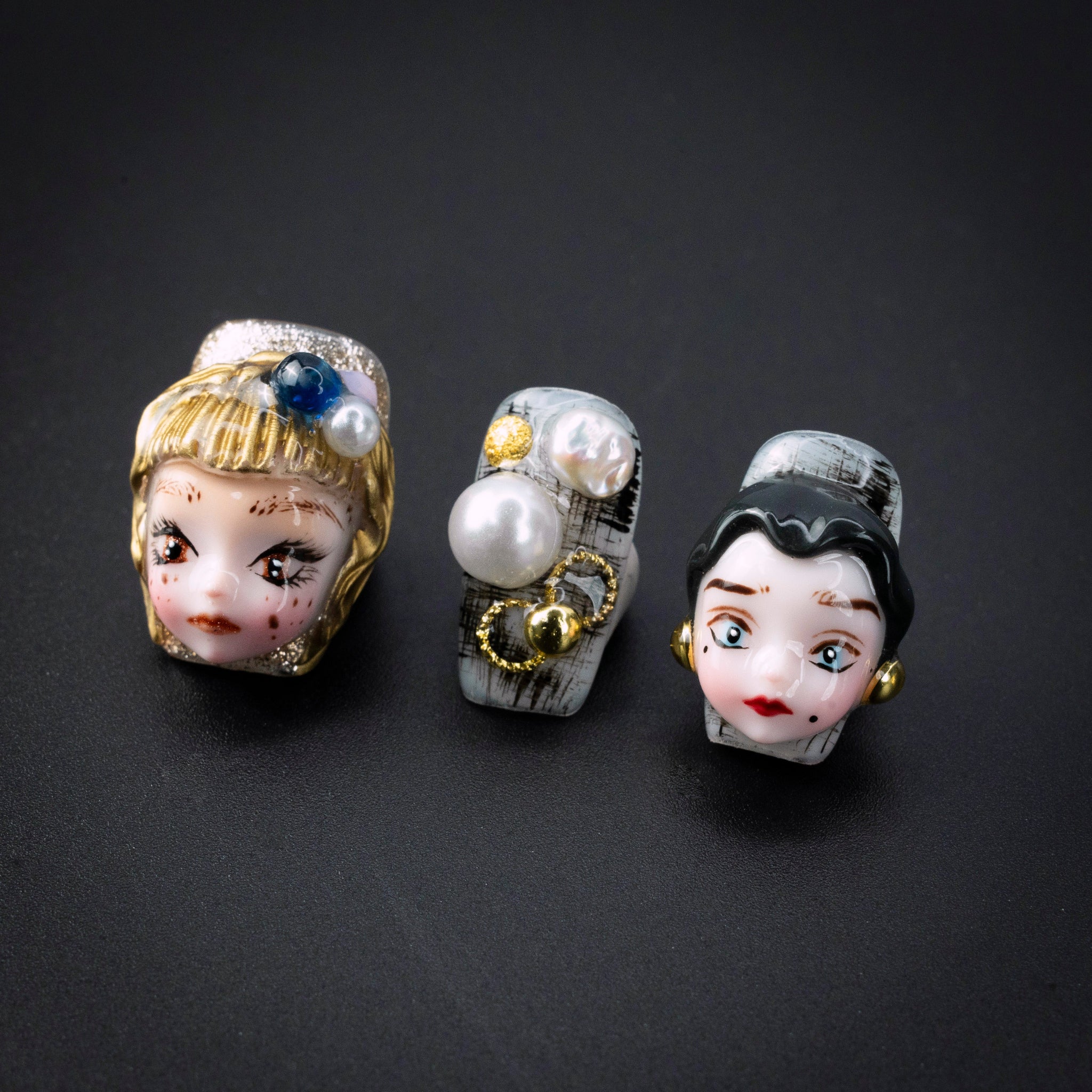 "Vintage Dollhouse" Luxury Gold 3D Doll Jewel Press-On Nails - Coffin Nails